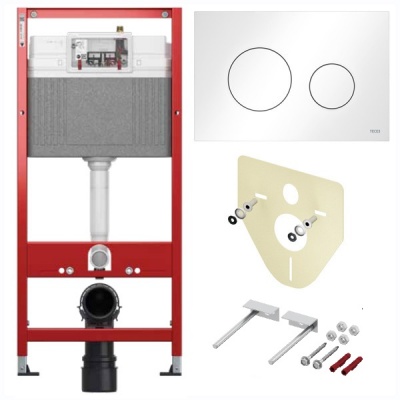 TECE К447920 TECEbase BASE 2.0 Комплект инсталляции 4 в 1 с панелью смыва Loop, цвет белая глянцевая, для установки подвесного унитаза с модифицированными креплениями
