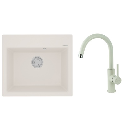Кухонная мойка Lemark HANKA 570 врезная из кварцгранита + Смеситель для кухни Lemark Comfort LM3073PJS цвет: Жасмин 