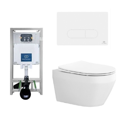 Инсталляция Ideal Standard ProSys Eco Frame 2.0 RU и Унитаз безободковый Aquatek ЛЕЯ AQ1199-00 49см белая клавиша