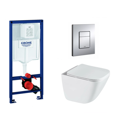 Комплект инсталляция GROHE Rapid 38772001 с безободковым унитазом Grossman GR-4497SQC, кнопка хром, смыв Торнадо