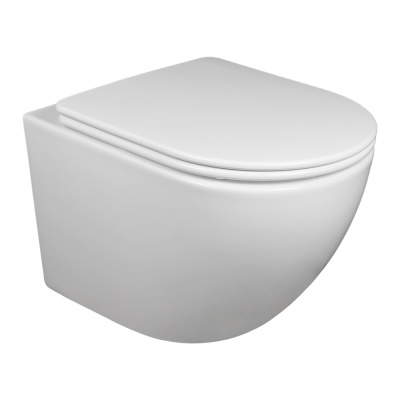 CS46UQ-OKS Унитаз подвесной Calypso 490*370*360мм, торнадо 3.0 ультратихий, крышка Flat strong 1 кнопка, дюропласт, быстросъем, микролифт, горизонтальный выпуск