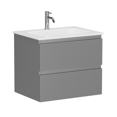 Sancos Тумба Folk подвесная с рельефным фасадом, два ящика, доводчики, 590х445х500, Ergraut soft