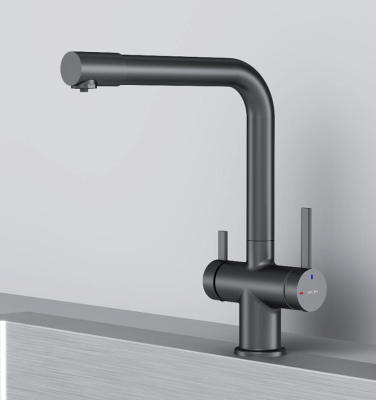 Смеситель для кухни AM.PM Func F8F05722 высокий с L-изливом с каналом для питьевой воды, черный