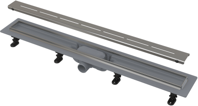 Водоотводящий желоб Alcaplast APZ18--850M Simple с решеткой, с порогами из нержавеющей стали, горизонтальный выпуск