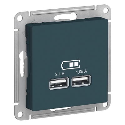 SE AtlasDesign Изумруд USB, 5В, 1 порт x 2,1 А, 2 порта х 1,05 А, механизм