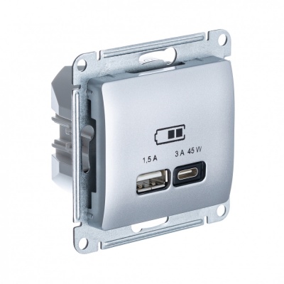 SE Glossa Алюминий USB Розетка A + тип-C 45W высокоскор.заряд. QC, PD, мех.