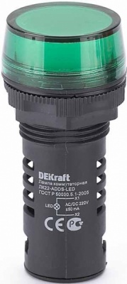 DEKraft Лампа комм. ADDS D22 LED зел. 220В AC/DC ЛK-22