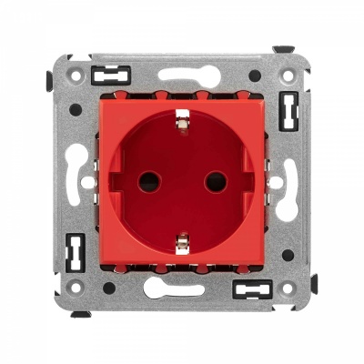 DKC Розетка в стену, 2P+E, с з/ш, "Avanti", "Красный квадрат"